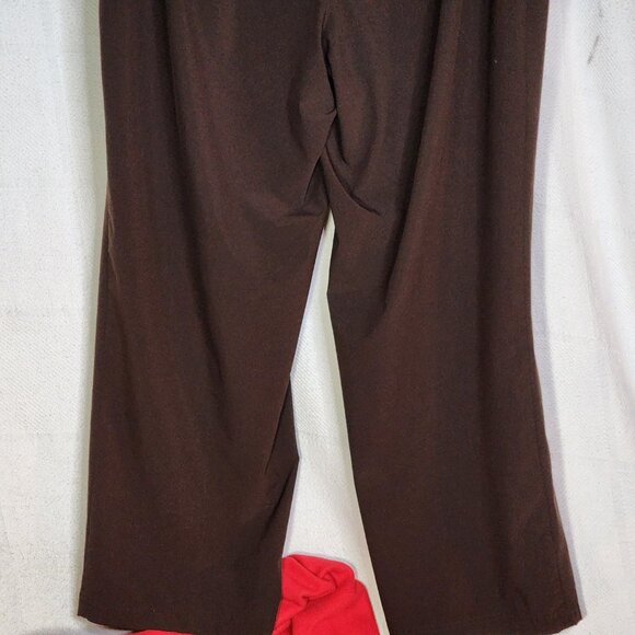 Zenergy Brown Poly Span Button Elastic Waist Pocket Flat Front Pant Chico 2 US L - Picture 11 of 16